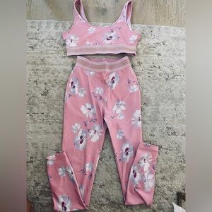 Love shack fancy workout set in pink with floral pattern